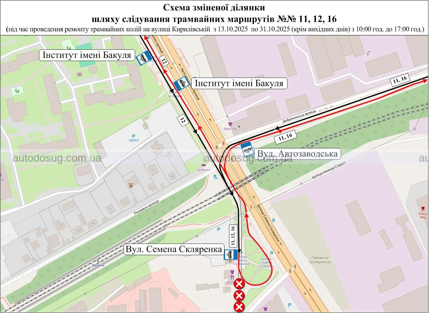З 13 до 31 жовтня через ремонт відбудуться зміни в маршрутах київських трамваїв. Схеми проїзду